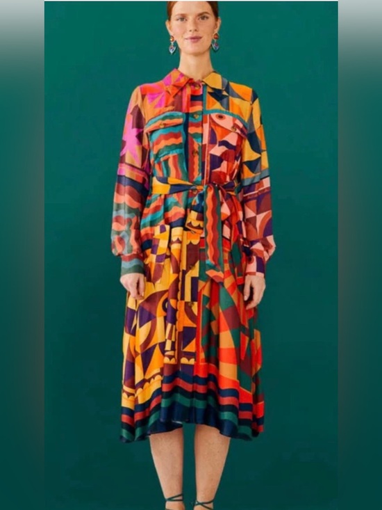 FARM Rio Dresses & Skirts - FARM Rio Graphic Scarves Shirtdress multicolored patchwork print Medium